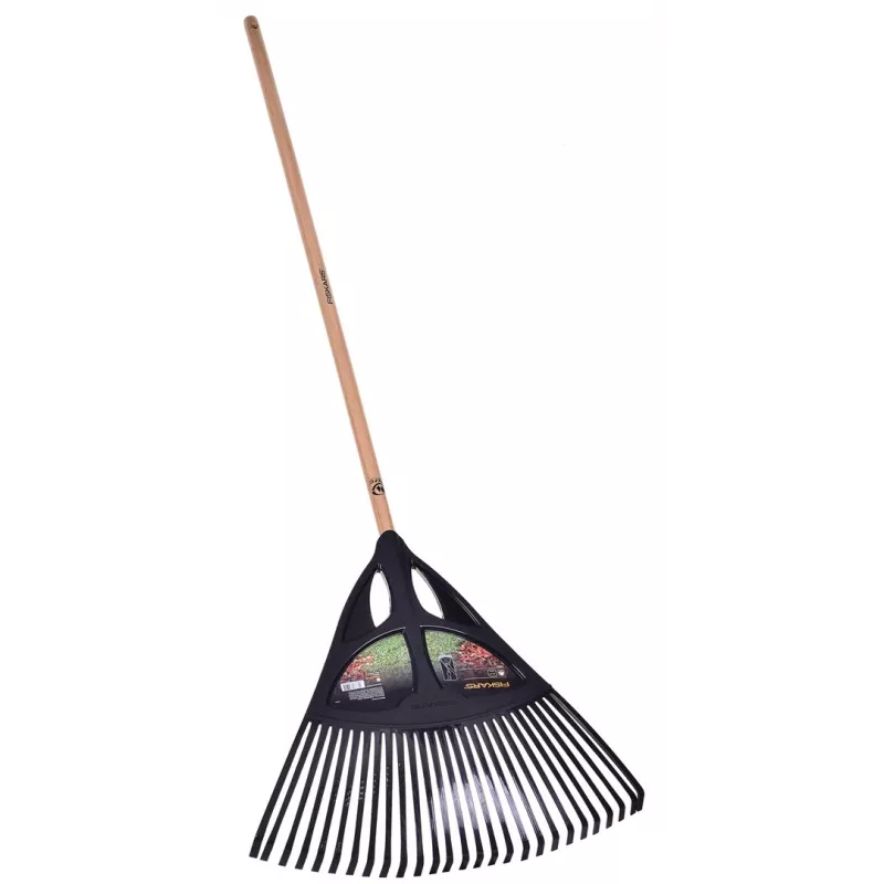 Ancinho para folhas Fiskars Solid, cabeça de polipropileno de 52 cm de largura, cabo de alumínio de 175 cm, 25 dentes flexíveis, preto/laranja