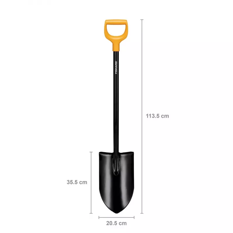 Pá Fiskars Solid+ XL com lâmina afiada e cabo em D de aço, lâmina de aço borst, 1250 mm