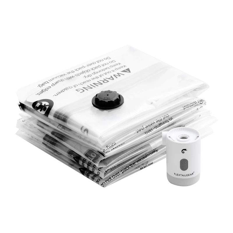 Sacos de armazenamento a vácuo Flextail tamanho M (pack de 2) – sacos a vácuo médios que poupam espaço para roupa, roupa de cama e toalhas