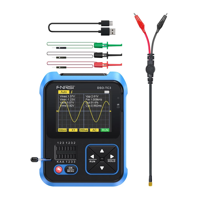 Osciloscópio digital portátil FNIRSI DSO-TC3 testador de transístores gerador de sinal 3-em-1