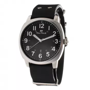 Folli Follie Donatella Relógio Homem WT14T0015DG 40mm Caixa em Aço Inoxidável Pulseira de Pele Preta Quarzo Analógico