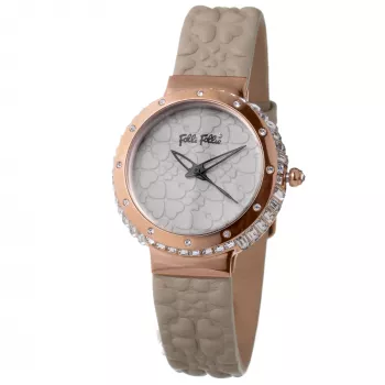 FOLLI FOLLIE Donatella relógio de quartzo para senhora WF13B032SPI 35mm caixa de aço inoxidável mostrador branco bracelete de couro rosa