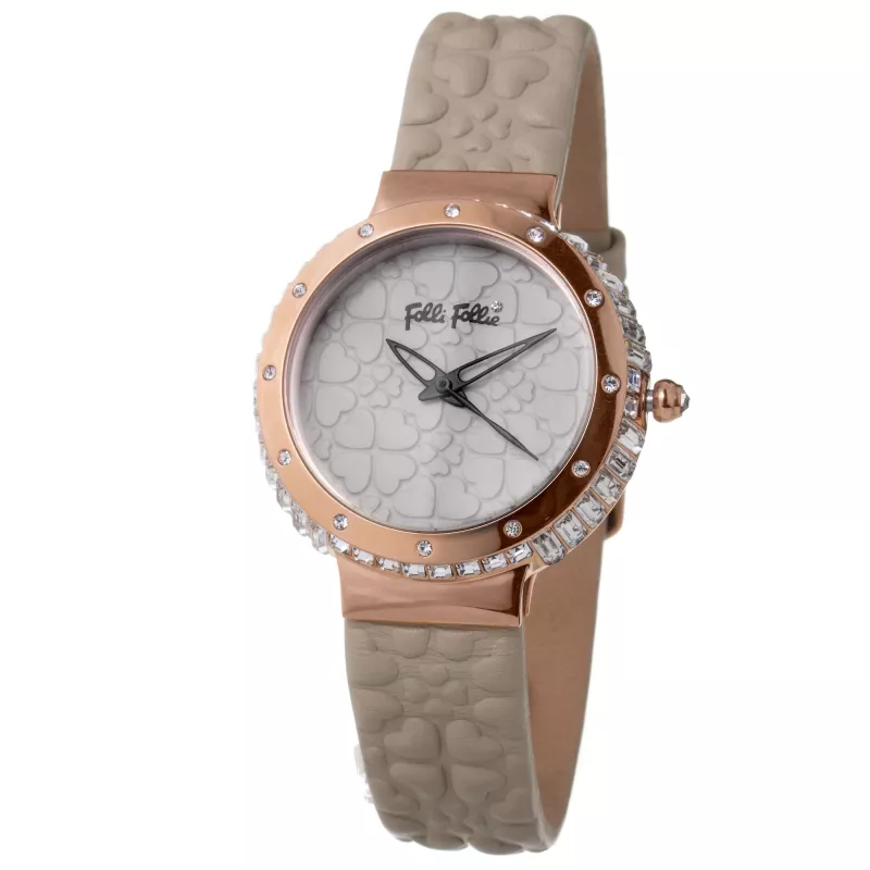 FOLLI FOLLIE Donatella relógio de quartzo para senhora WF13B032SPI 35mm caixa de aço inoxidável mostrador branco bracelete de couro rosa