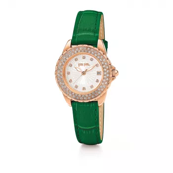 Relógio de quartzo Folli Follie Donatella para mulher WF13B071STS 28 mm prateado aço inoxidável
