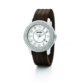 Relógio de quartzo de mulher Folli Follie Donatella WF5T003ZTW 30mm rosa-ouro aço inoxidável pele branca