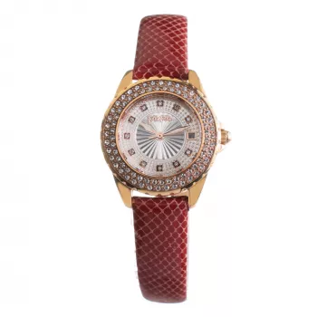 FOLLI FOLLIE Heart4Heart relógio de quartzo para senhora WF1B006STSR 33mm caixa de aço inoxidável em ouro rosa mostrador branco bracelete de couro vermelha