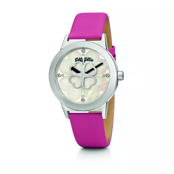 Relógio de mulher Folli Follie Heart4Heart WF13T040SPW 32mm ouro rosa aço inoxidável e pele branca