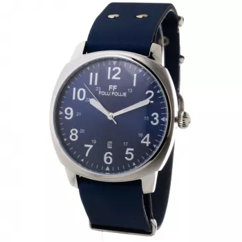 Folli Follie Relógio de homem WT14T0015DV 40mm aço inoxidável quartzo analógico mostrador preto bracelete de pele