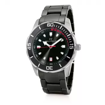 FOLLI FOLLIE Relógio unissexo WF18T031BDK 36,5mm aço inoxidável quartzo analógico mostrador preto bracelete de pele
