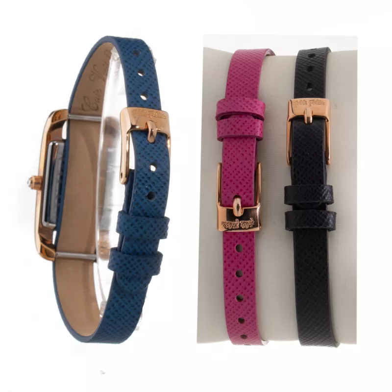 Folli Follie WF13B064SPWA relógio analógico de quartzo para senhora - bracelete de couro branca, caixa de ouro rosa de 34mm