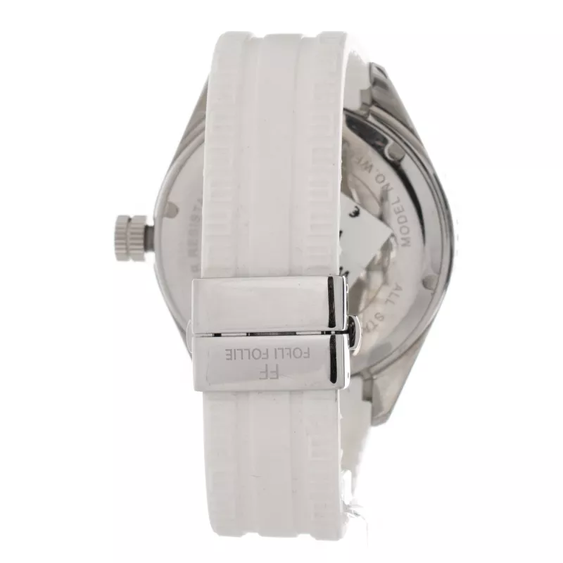 Relógio FOLLI FOLLIE para mulher WF0T027ZDP 45mm aço inoxidável quartzo mostrador branco pele preta