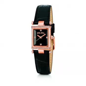 Folli Follie Relógio de pulso de mulher de quartzo analógico WF13B037SSK - aço inoxidável e cerâmica, mostrador preto, 22 mm