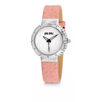 Relógio FOLLI FOLLIE para mulher WF13A032SPR 28mm quartzo analógico aço inoxidável pele rosa
