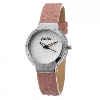 Relógio FOLLI FOLLIE mulher WF13A032SPRDF 32mm caixa de aço inoxidável ouro rosa mostrador branco bracelete de pele rosa quartzo analógico