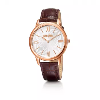 Relógio Folli Follie mulher WF15R033SPW 35 mm ouro rosa aço inoxidável pele branca