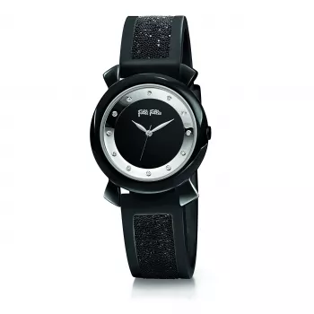 FOLLI FOLLIE Relógio de mulher WF15T013ZSK 28mm Caixa de aço inoxidável tom ouro rosa Bracelete de pele preta Quartzo analógico