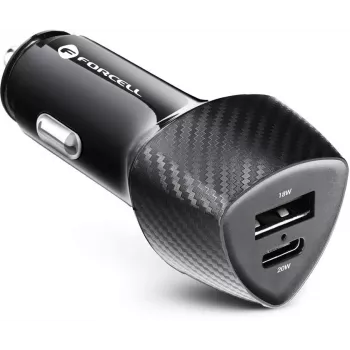 Carregador de automóvel Forcell Carbon CC50-1A1C 38W USB-C PD 3.0 + USB-A QC 3.0 preto