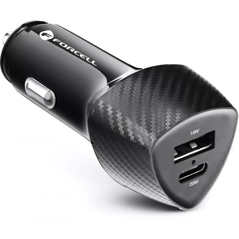 Carregador de automóvel Forcell Carbon CC50-1A1C 38W USB-C PD 3.0 + USB-A QC 3.0 preto