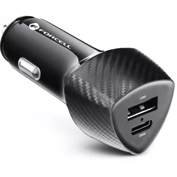 Carregador de automóvel Forcell Carbon CC50-1A1C 38W USB-C PD 3.0 + USB-A QC 3.0 preto
