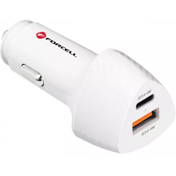 Forcell Carbon CC50-1A1C 38W USB-C PD + USB-A QC 3.0 Carregador de automóvel - branco