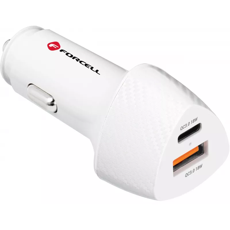 Forcell Carbon CC50-1A1C 38W USB-C PD + USB-A QC 3.0 Carregador de automóvel - branco
