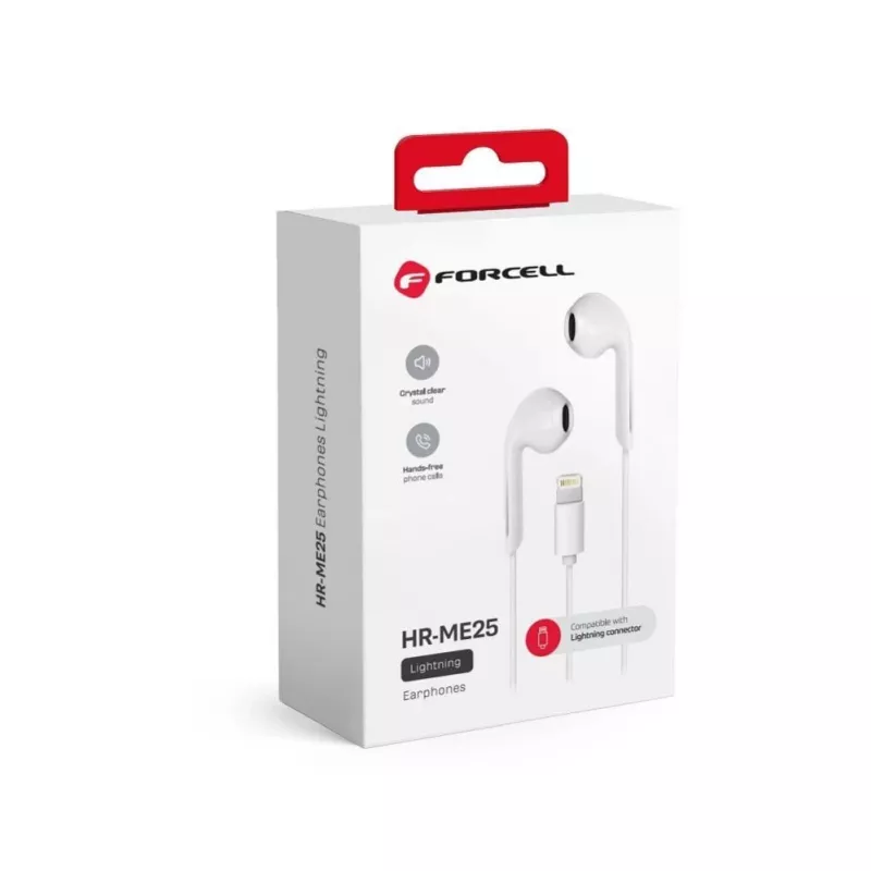 Forcell F-Audio HR-ME25 Auscultadores intra-auriculares Lightning com microfone e controlo remoto, brancos