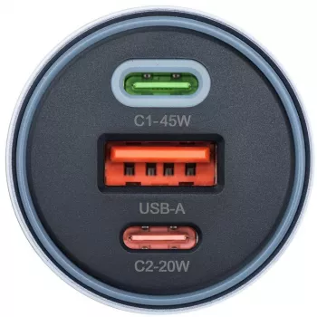 Forcell F-Energy 65 Carregador de Carro 65W, 2x USB-C (PD 3.0) & 1x USB-A (QC 4.0), Cinzento