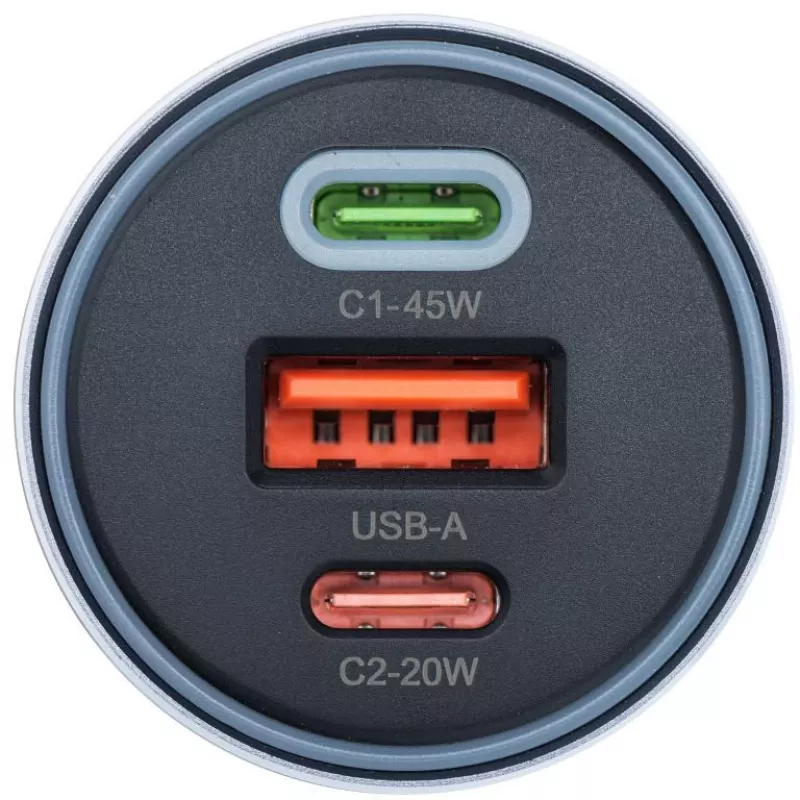 Forcell F-Energy 65 Carregador de Carro 65W, 2x USB-C (PD 3.0) & 1x USB-A (QC 4.0), Cinzento