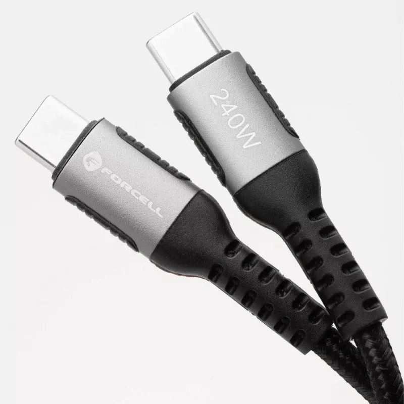 FORCELL F-Energy Cafule cabo USB-C para USB-C 1,2 m 240 W 5 A PD QC 4.0 entrançado preto