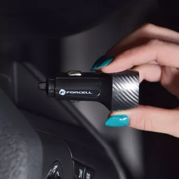 Carregador de carro Forcell F-Energy Carbon USB-C QC3.0 PD 20W com cabo USB-C para Lightning CC50-1C preto