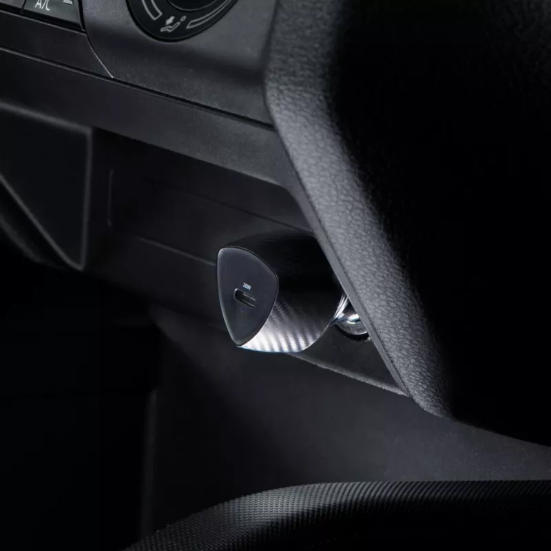 Carregador de carro Forcell F-Energy Carbon USB-C QC3.0 PD 20W com cabo USB-C para Lightning CC50-1C preto