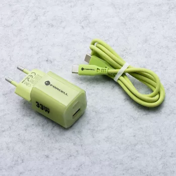 Forcell F-Energy GaN III VT-41 Carregador de Parede GaN 33 W, 1x USB-C PD 3.0/PPS & 1x USB-A QC 4.0, Verde