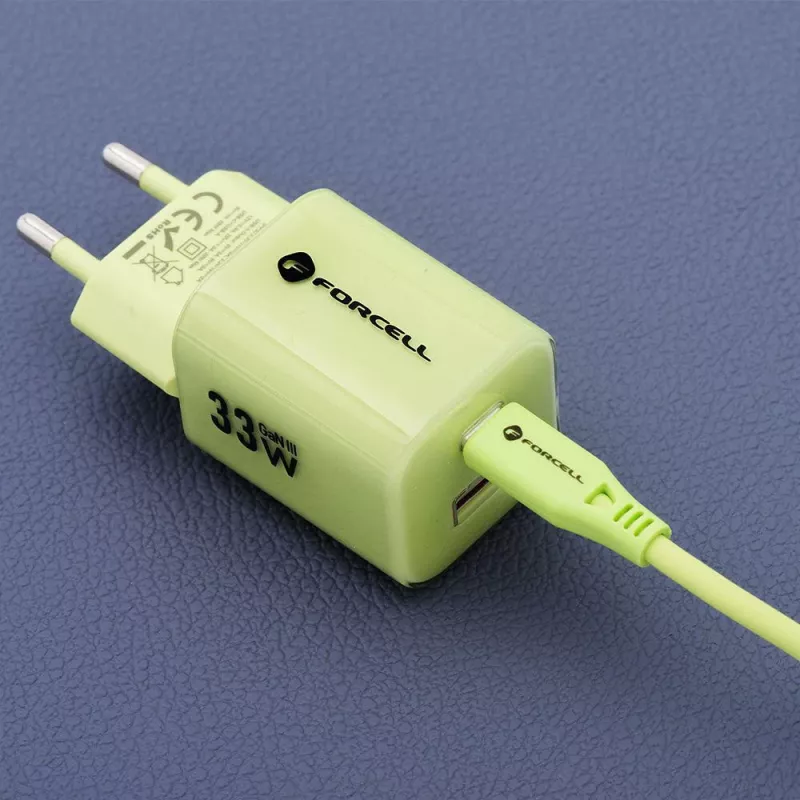 Forcell F-Energy GaN III VT-41 Carregador de Parede GaN 33 W, 1x USB-C PD 3.0/PPS & 1x USB-A QC 4.0, Verde