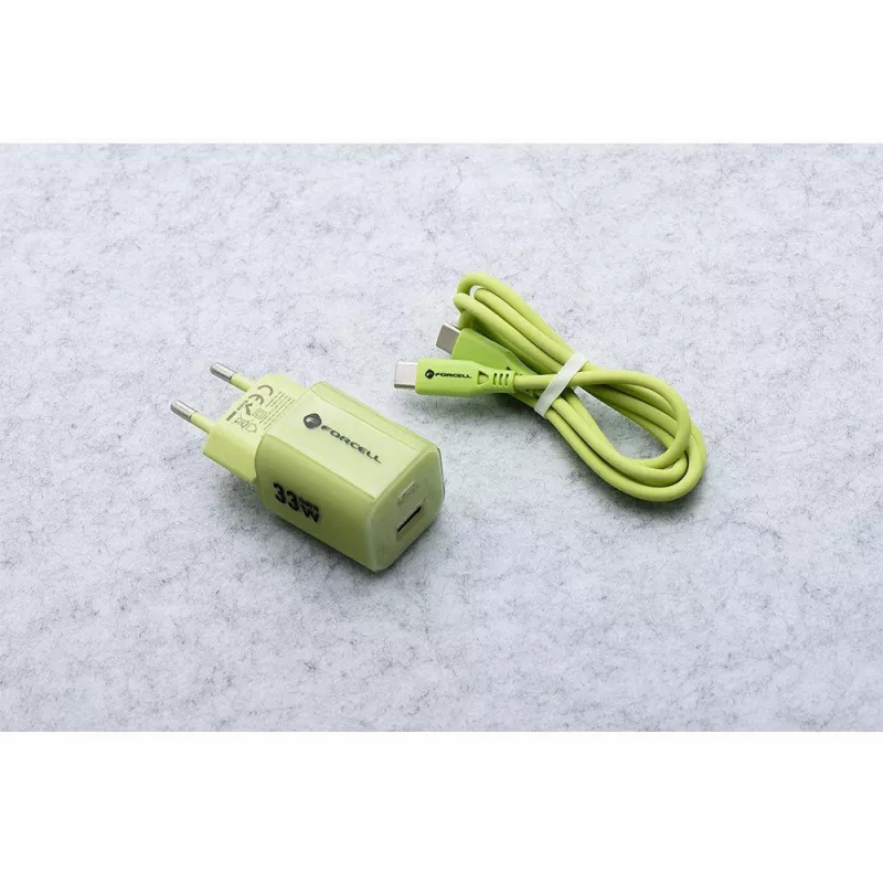 Forcell F-Energy GaN III VT-41 Carregador de Parede GaN 33 W, 1x USB-C PD 3.0/PPS & 1x USB-A QC 4.0, Verde