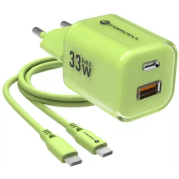 Forcell F-Energy GaN III VT-41 Carregador de Parede GaN 33 W, 1x USB-C PD 3.0/PPS & 1x USB-A QC 4.0, Verde
