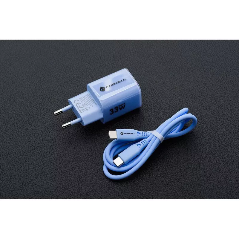 Forcell F-Energy GaN III VT-41 Carregador de parede 33W USB-C e USB-A, PD 3.0, QC 4.0, azul