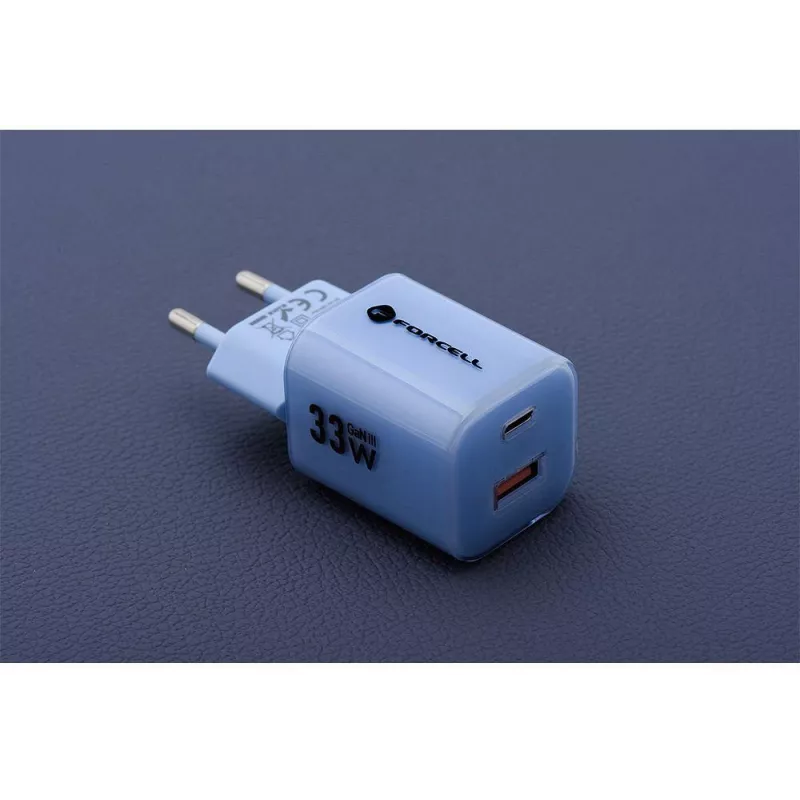 Forcell F-Energy GaN III VT-41 Carregador de parede 33W USB-C e USB-A, PD 3.0, QC 4.0, azul