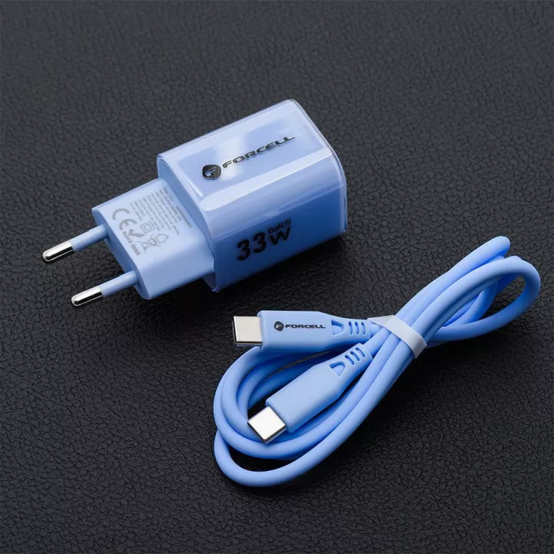Forcell F-Energy GaN III VT-41 Carregador de parede 33W USB-C e USB-A, PD 3.0, QC 4.0, azul