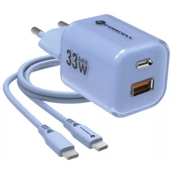 Forcell F-Energy GaN III VT-41 Carregador de parede 33W USB-C e USB-A, PD 3.0, QC 4.0, azul