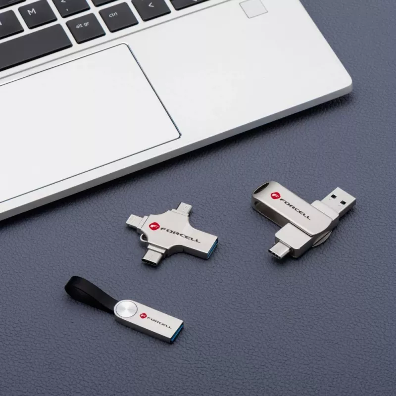 Forcell pen drive 64GB USB 3.2 Gen 1 (USB-A / USB-C) F-Data Metal Duo prateada