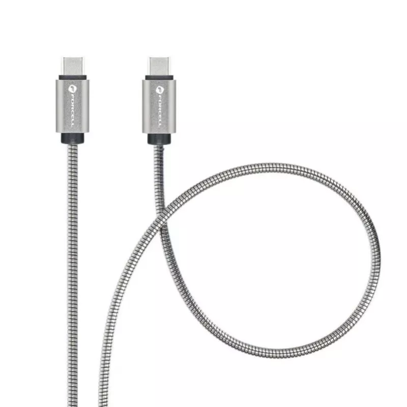 Forcell Cabo USB-C para USB-C F-Energy QC4.0 PD 5A 100W E-Mark Metal 1m Prateado C239