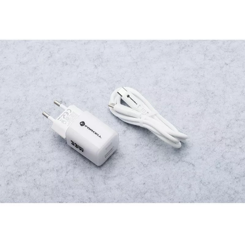 Forcell VT-41 Carregador de parede GaN III 33W com 1x USB-C PD 3.0 e 1x USB-A QC 4.0 (branco)