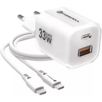 Forcell VT-41 Carregador de parede GaN III 33W com 1x USB-C PD 3.0 e 1x USB-A QC 4.0 (branco)