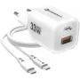 Forcell VT-41 Carregador de parede GaN III 33W com 1x USB-C PD 3.0 e 1x USB-A QC 4.0 (branco)