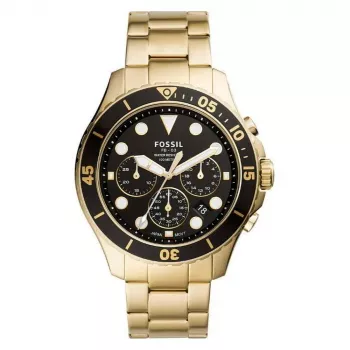 Relógio cronógrafo de quartzo de homem Fossil FS5727 46 mm mostrador preto pele preta