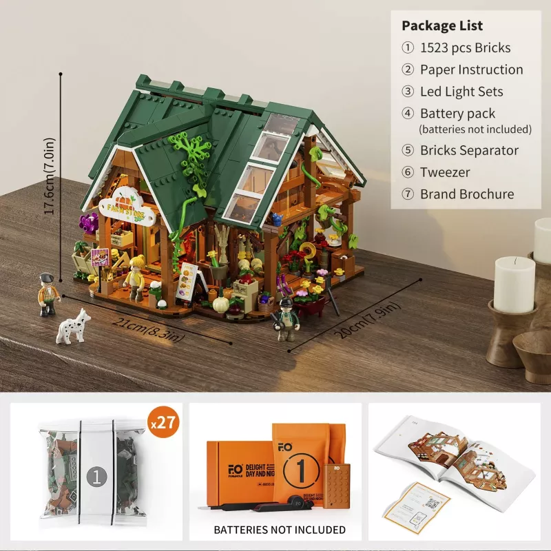 Kit de construção Funwhole Lumibricks Farm Store (2688 peças) com iluminação LED