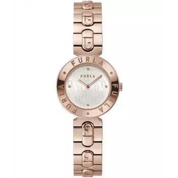 Relógio de quartzo FURLA Arco Mini para mulher WW00004008L3 30 mm prateado mostrador branco bracelete em pele preta