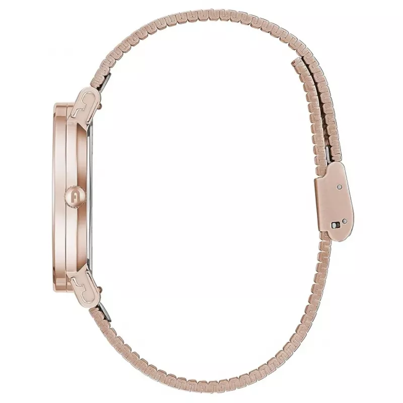 Relógio de quartzo para mulher Furla Arco 38mm aço inoxidável tom ouro rosa pele rosa