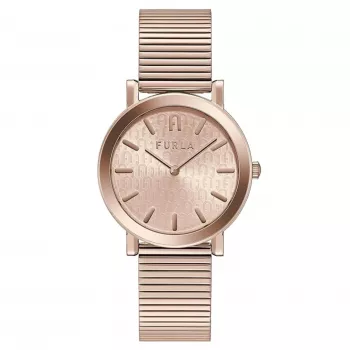 Relógio de quartzo para mulher Furla Arco 38mm aço inoxidável tom ouro rosa pele rosa
