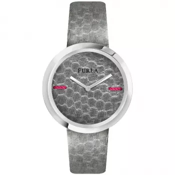 FURLA Giada relógio de senhora de quartzo R4251110501 34mm mostrador prateado bracelete de pele rosa